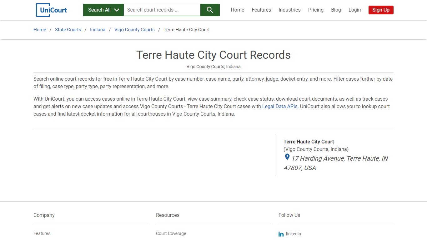 Terre Haute City Court Records | Vigo | UniCourt