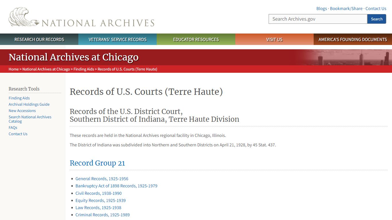 Records of U.S. Courts (Terre Haute) | National Archives
